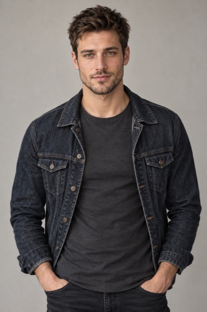 The fictional dark-haired man used as the reference photo